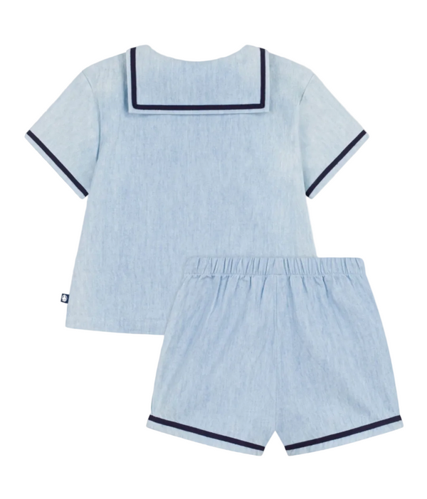 Light Blue Baby Chambray Sailor Shorts Set