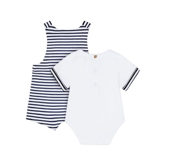Navy and White Baby Striped Overall and Onesie Set