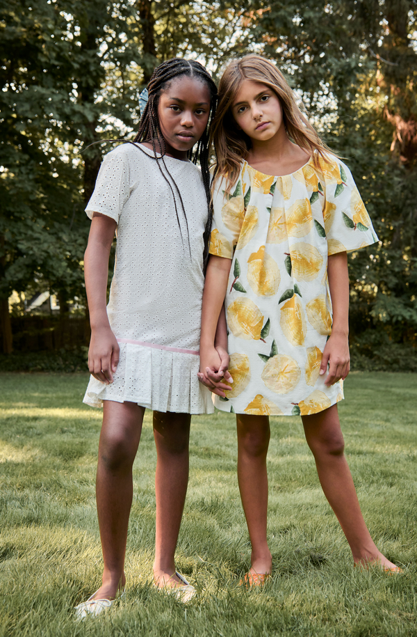 Lemon Print Puff Sleeve Dress