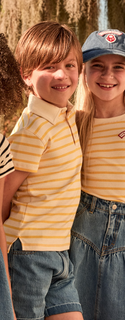 Yellow and Ivory Wide Striped Polo