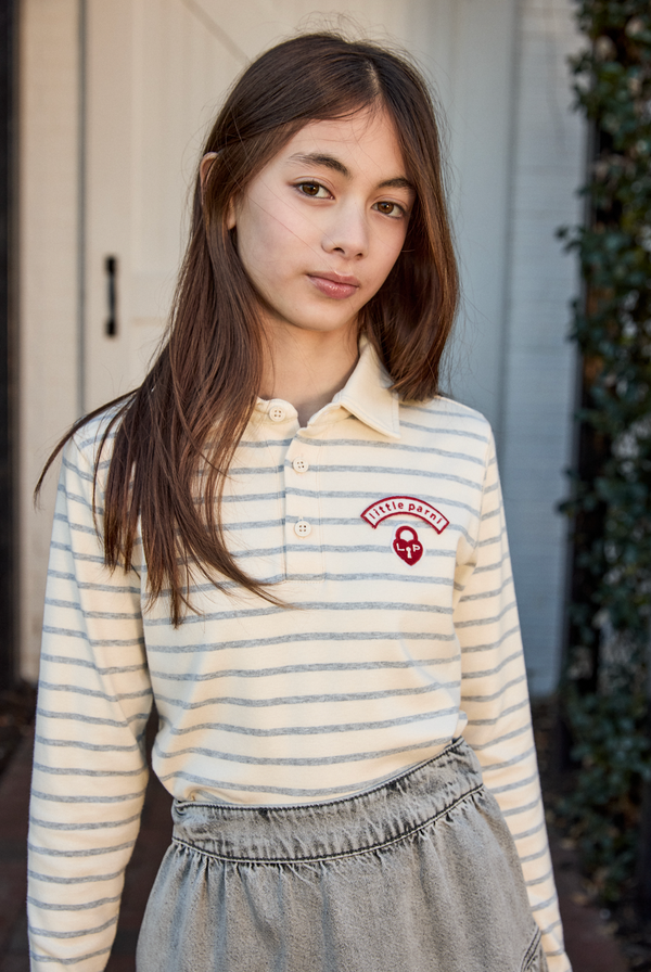 Grey and Ivory Wide Striped Teen Polo