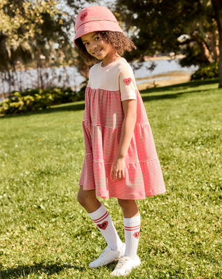 Coral and Pink Varsity Short Sleeve Dress
