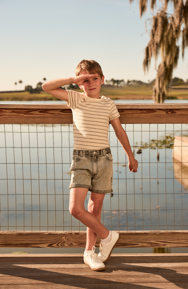 Grey and Ivory Wide Striped Tee
