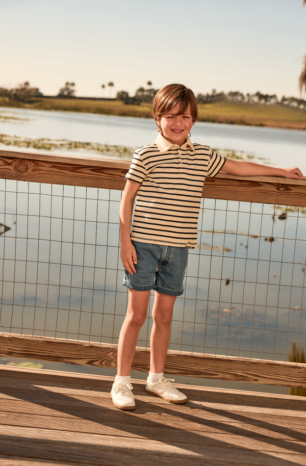 Navy and Ivory Wide Striped Polo