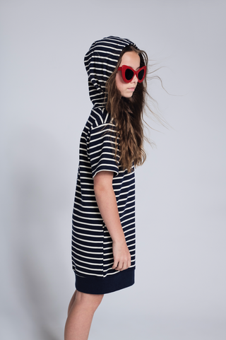 Navy Stripes Hoodie Dress