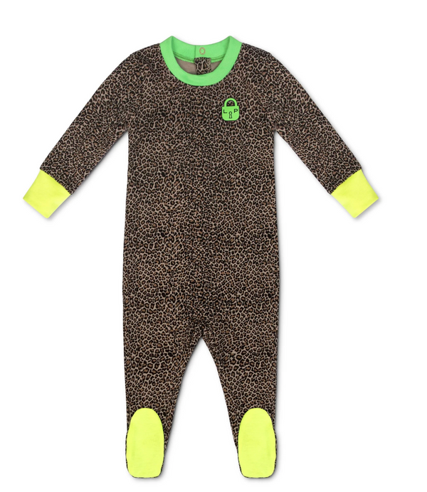 Leopard with Green Trim Footie