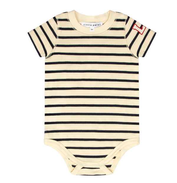 Navy and Ivory Wide Striped Onesie