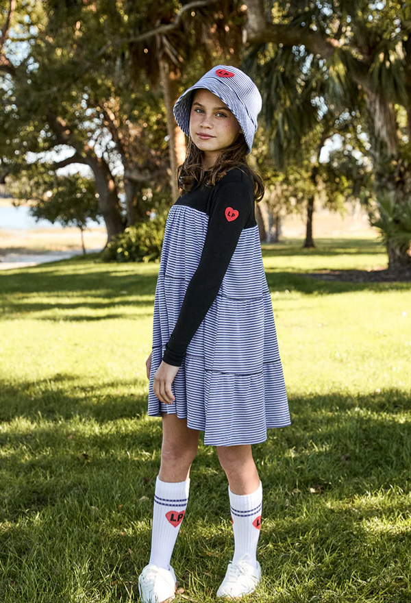Royal Blue and White Varsity Long Sleeve Dress