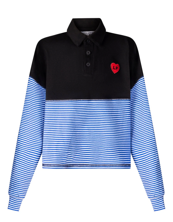 Royal Blue and White Striped Teen Cropped Polo
