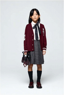 Grey Houndstooth Pleated Skirt