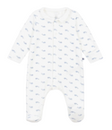 White with Blue Whales Velour Footie