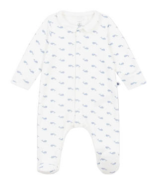 White with Blue Whales Velour Footie