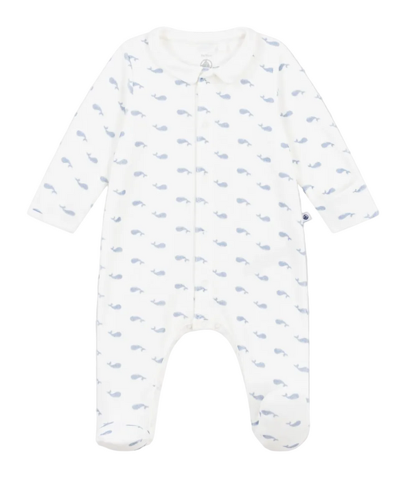 White with Blue Whales Velour Footie