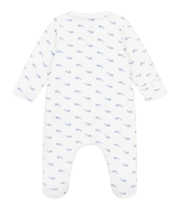 White with Blue Whales Velour Footie
