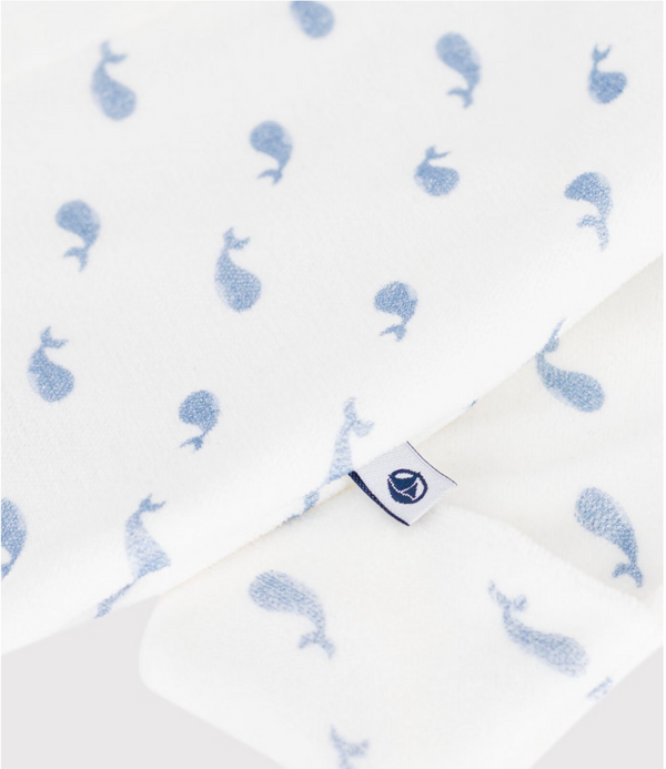 White with Blue Whales Velour Footie