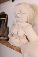 Beige Gathered Fur Hooded Coat