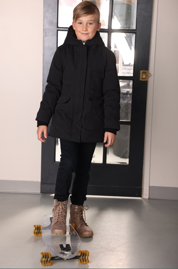 Boys Black with Brown Fur Lined Coat