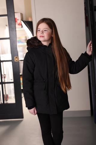 Girls Black with Brown Fur Lined Coat
