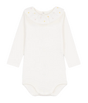 White with Ruffled Heart Embroidered Collar Onesie