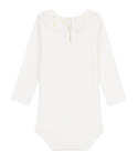 White with Ruffled Heart Embroidered Collar Onesie