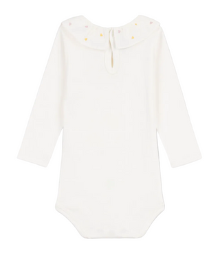 White with Ruffled Heart Embroidered Collar Onesie