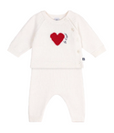 White with Red Heart Sweater and Pants Knit Ensemble