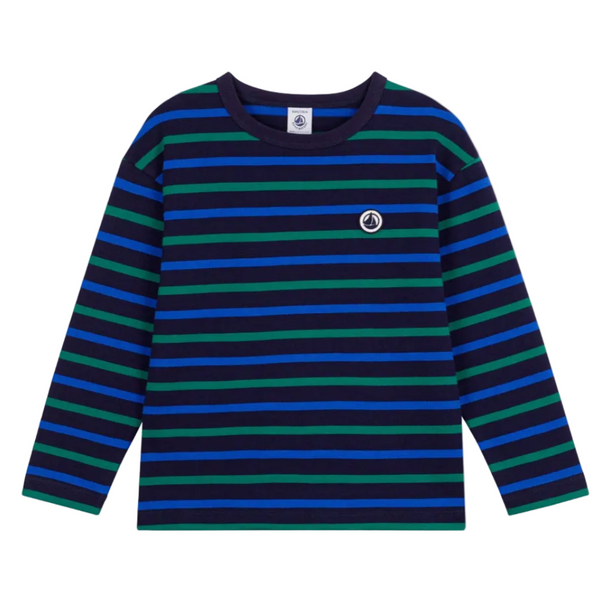 Navy and Green Striped Long Sleeve Tee