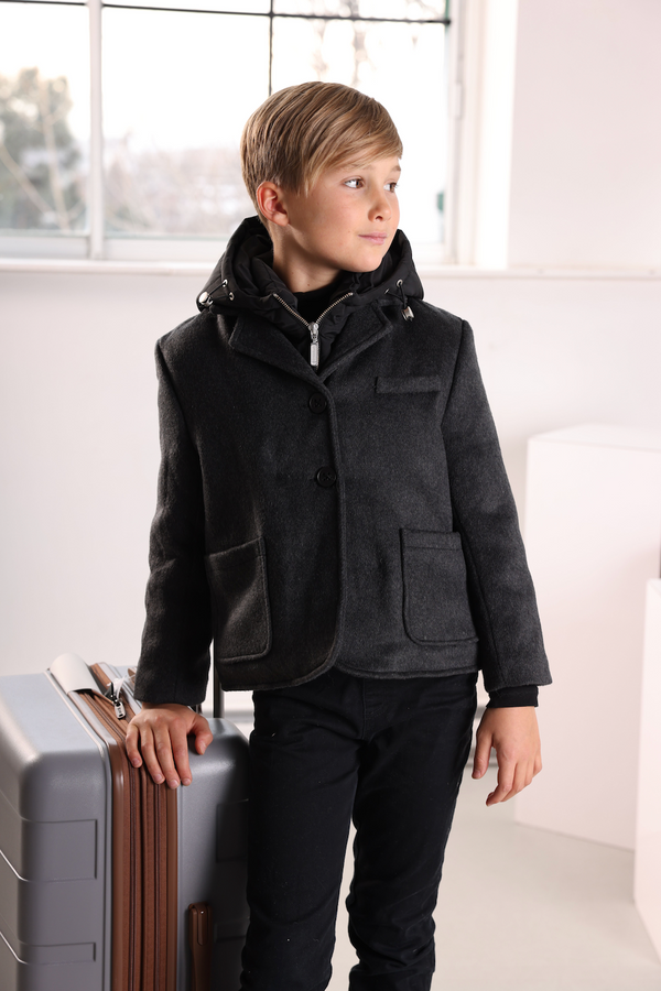 Black Wool Hooded Jacket