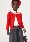 Cream with Ruby Trim Ruffled Collar Blouse