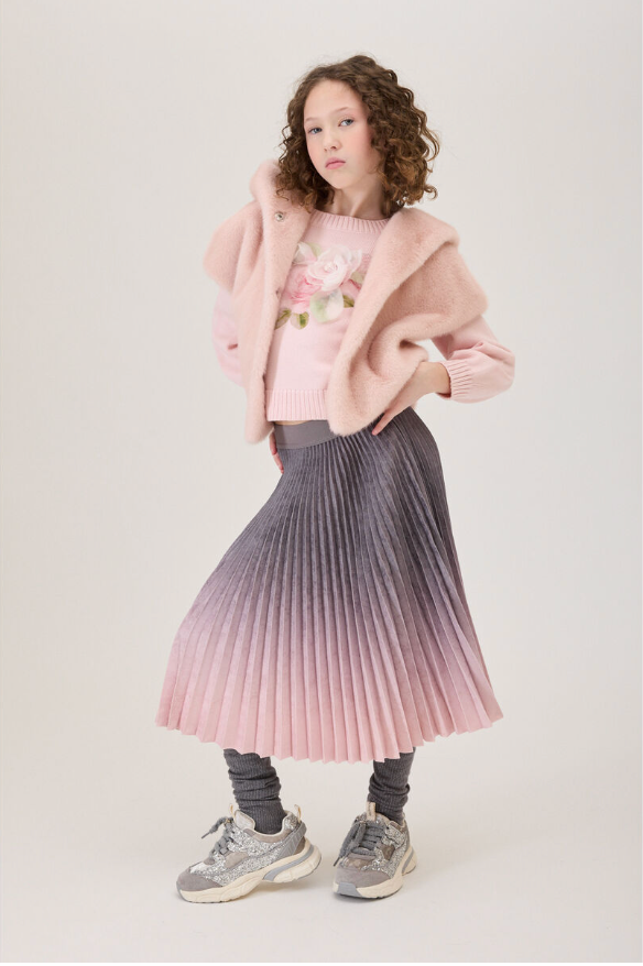 Anthracite and Powder Pink Pleated Skirt
