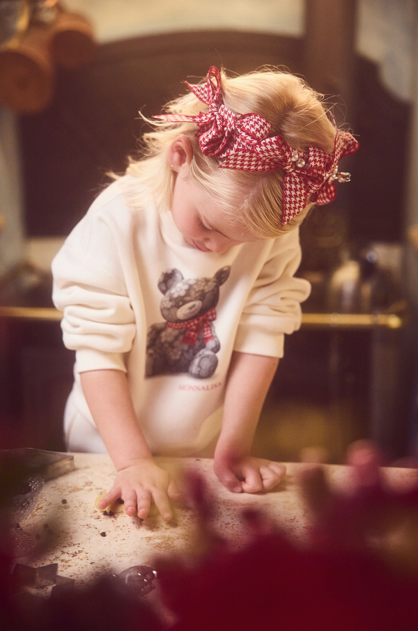 Cream and Ruby Houndstooth Bow Headband