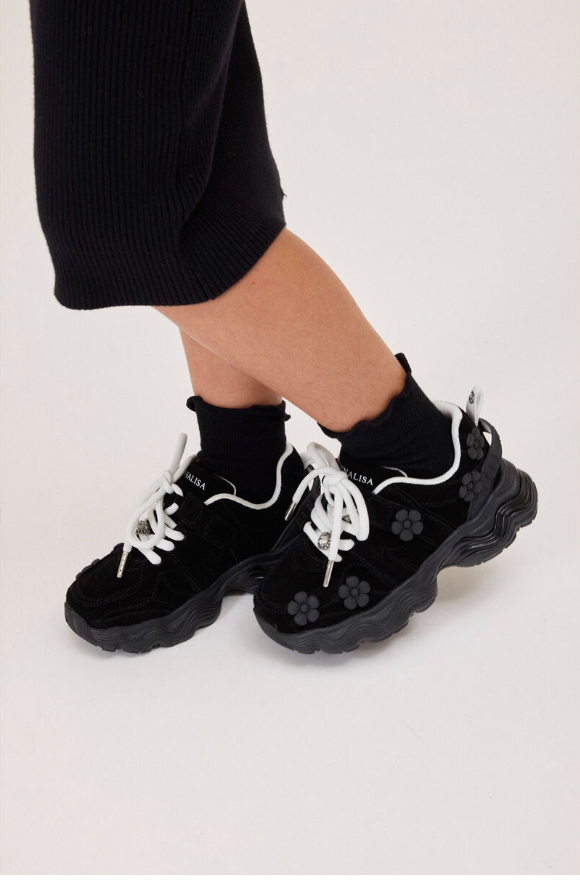 Black Suede Chunky Flower Sneakers