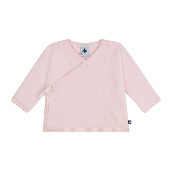 Pink Pointelle Hearts Crossover Cardigan