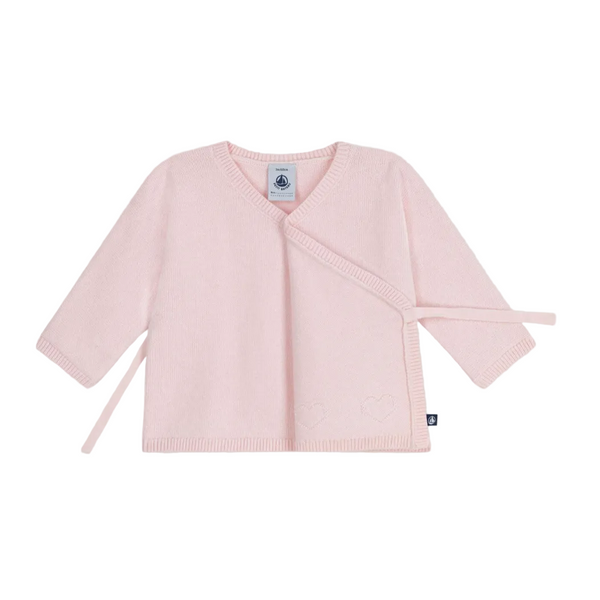 Pink Pointelle Hearts Crossover Cardigan