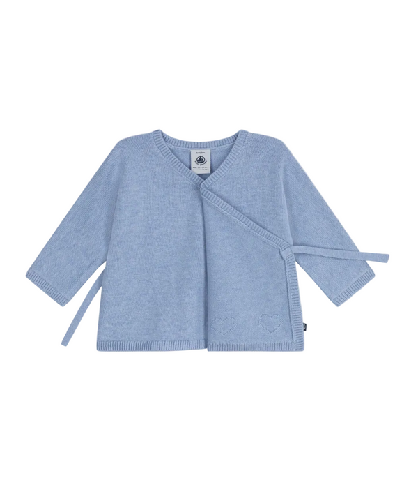 Blue Pointelle Hearts Crossover Cardigan