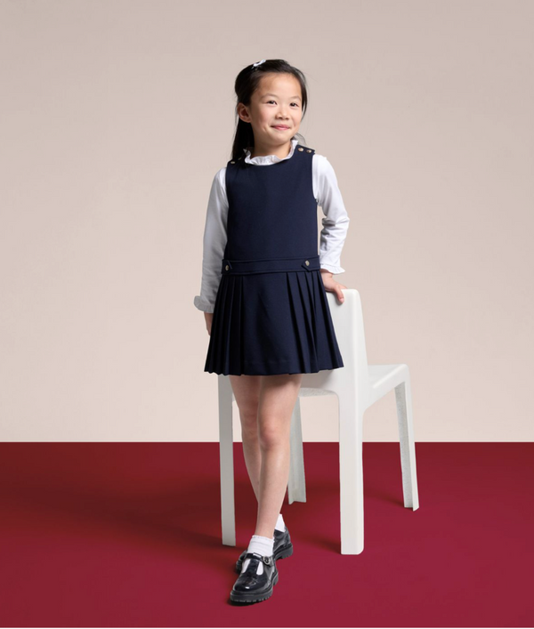 Navy Simone Pinafore Pleated Dress