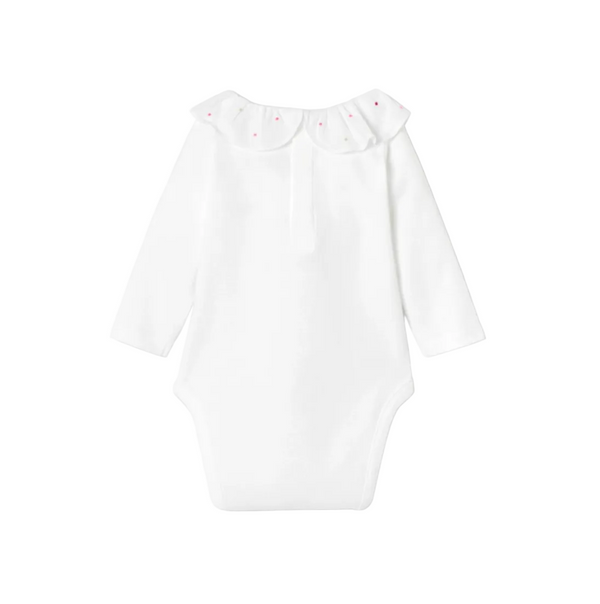 White Flora Ruffle Collar Onesie