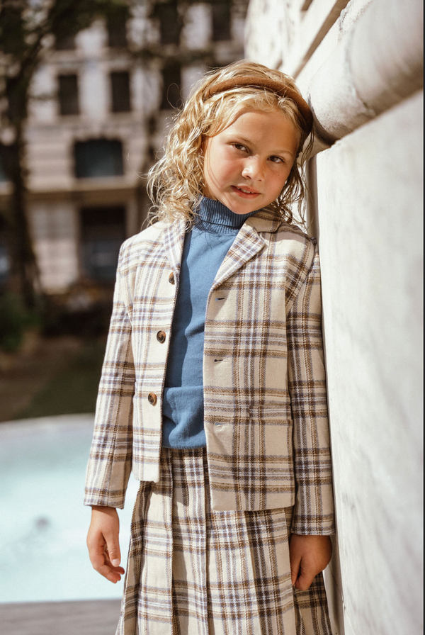 Beige and Blue Plaid Blazer