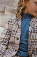 Beige and Blue Plaid Blazer