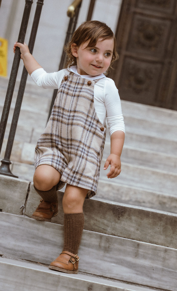 Baby Beige and Blue Plaid Overalls