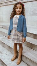 Beige and Blue Plaid A-line Dress