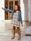 Beige and Blue Plaid A-line Dress