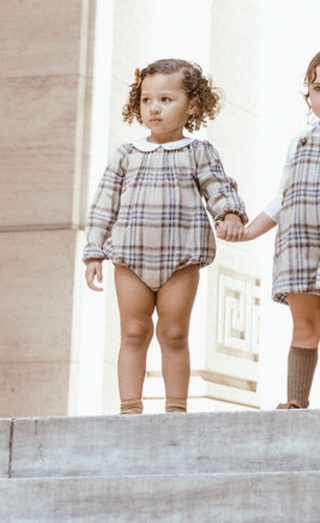 Beige and Blue Plaid Romper