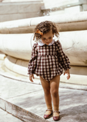 Burgundy Plaid Peter Pan Collar Romper