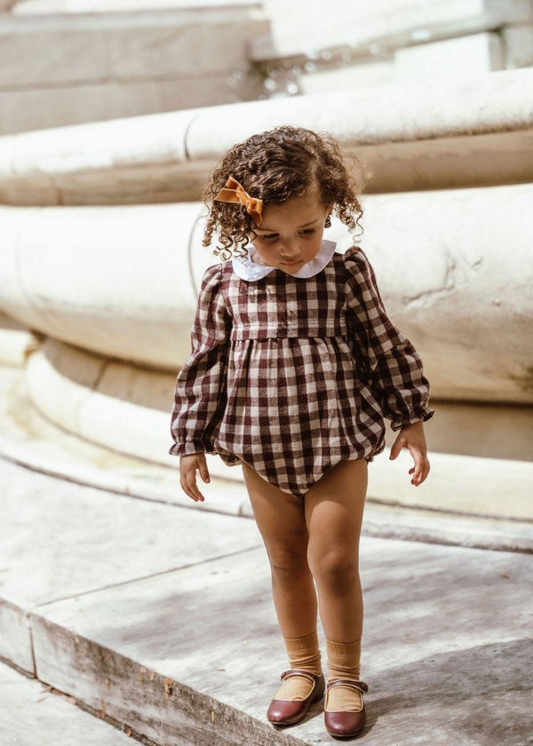 Burgundy Plaid Peter Pan Collar Romper