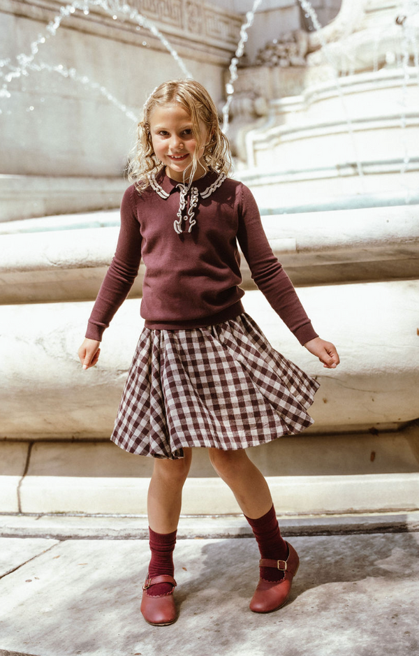 Burgundy Plaid Circle Skirt
