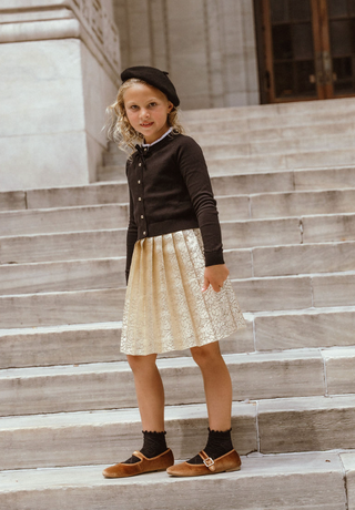 Gold Embossed Pleated Skirt