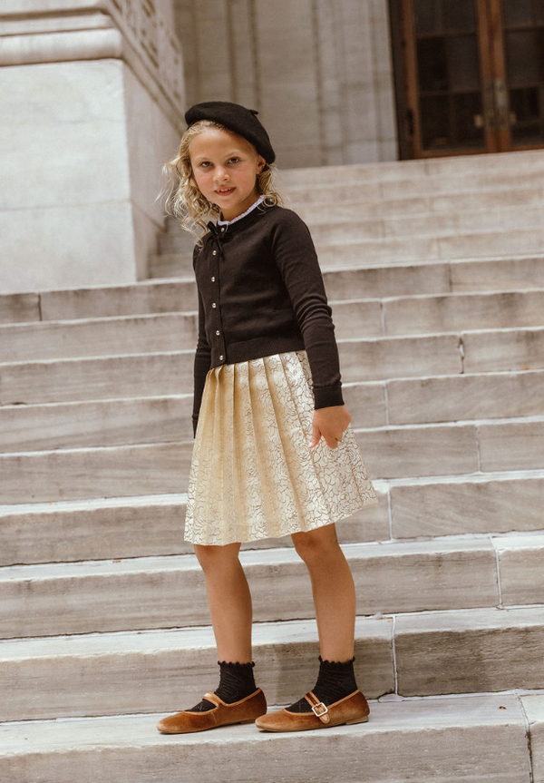 Gold Embossed Pleated Skirt