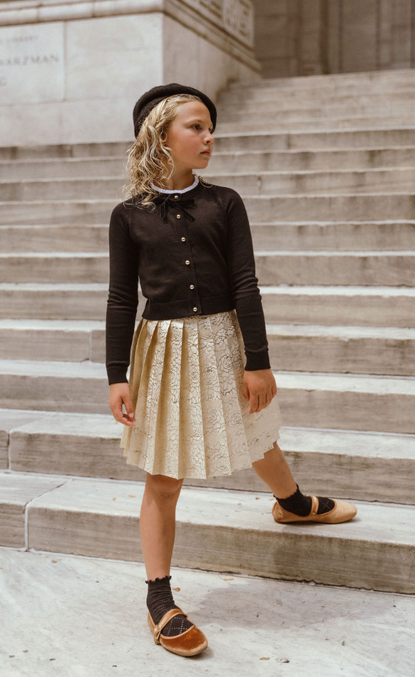 Gold Embossed Pleated Skirt