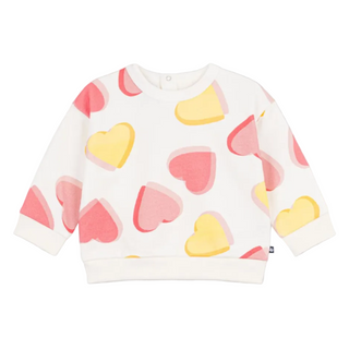 Baby White With Yellow and Pink Hearts Crewneck